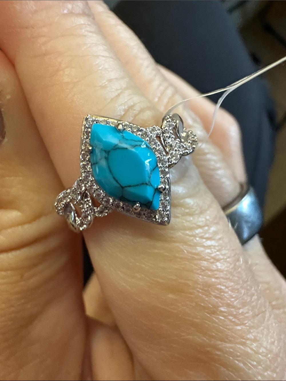 Turquoise Magnesite Rhodium Plating Ring - Picture 3 of 6